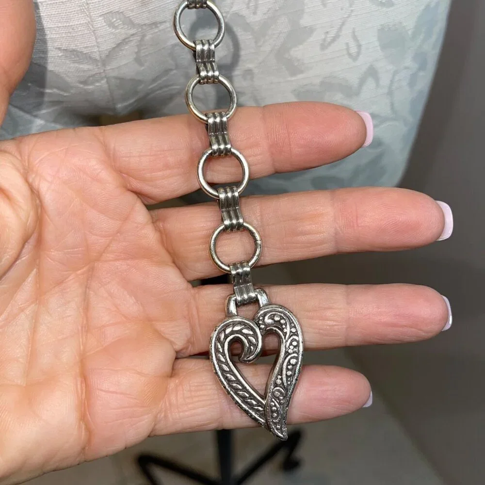 Brighton Vintage Womens Chain Belt Size M Silver Tone Heart Snake Adjustable